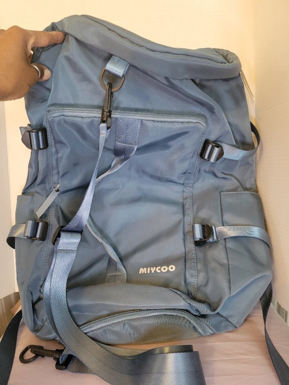 MIYCOO Large Blue Hiking Backpack, Zip, Padded Straps, Pockets, Hidden pockets,